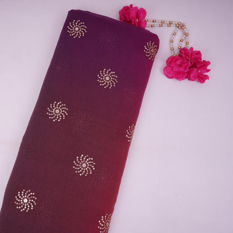 Pink With Purple 4D Sequins Embroidery Malai Chanderi Fabric VF-32317