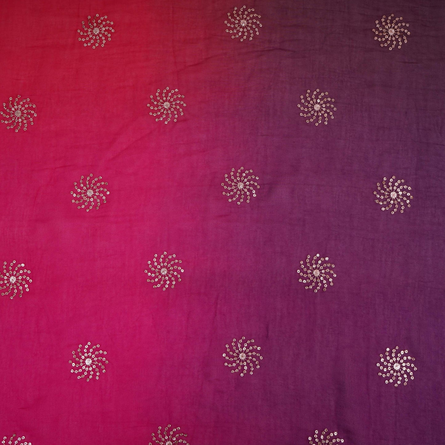 Pink With Purple 4D Sequins Embroidery Malai Chanderi Fabric VF-32317