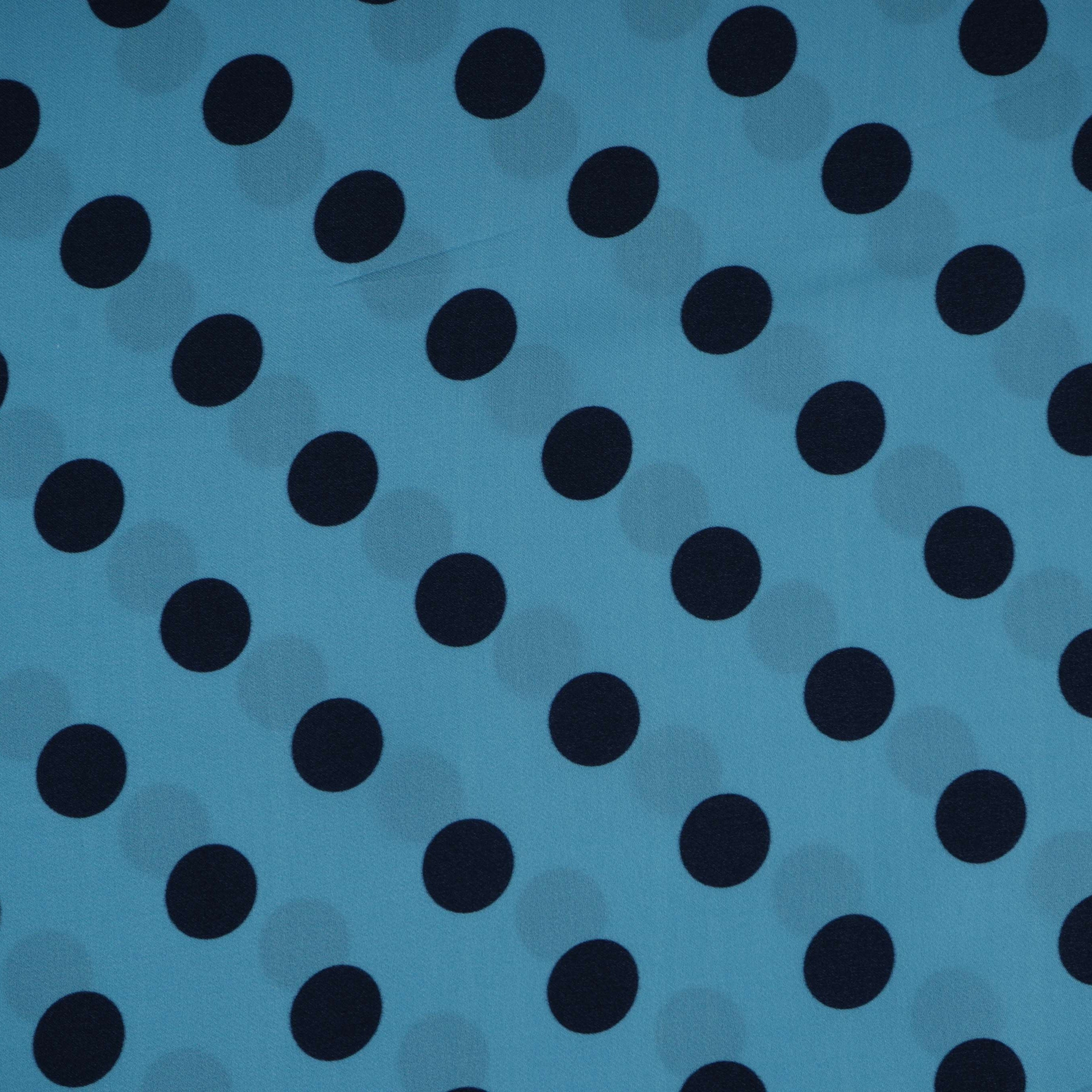 Light Blue & Black Polka Dot Twill Satin Fabric VP-32442 - TradeUNO
