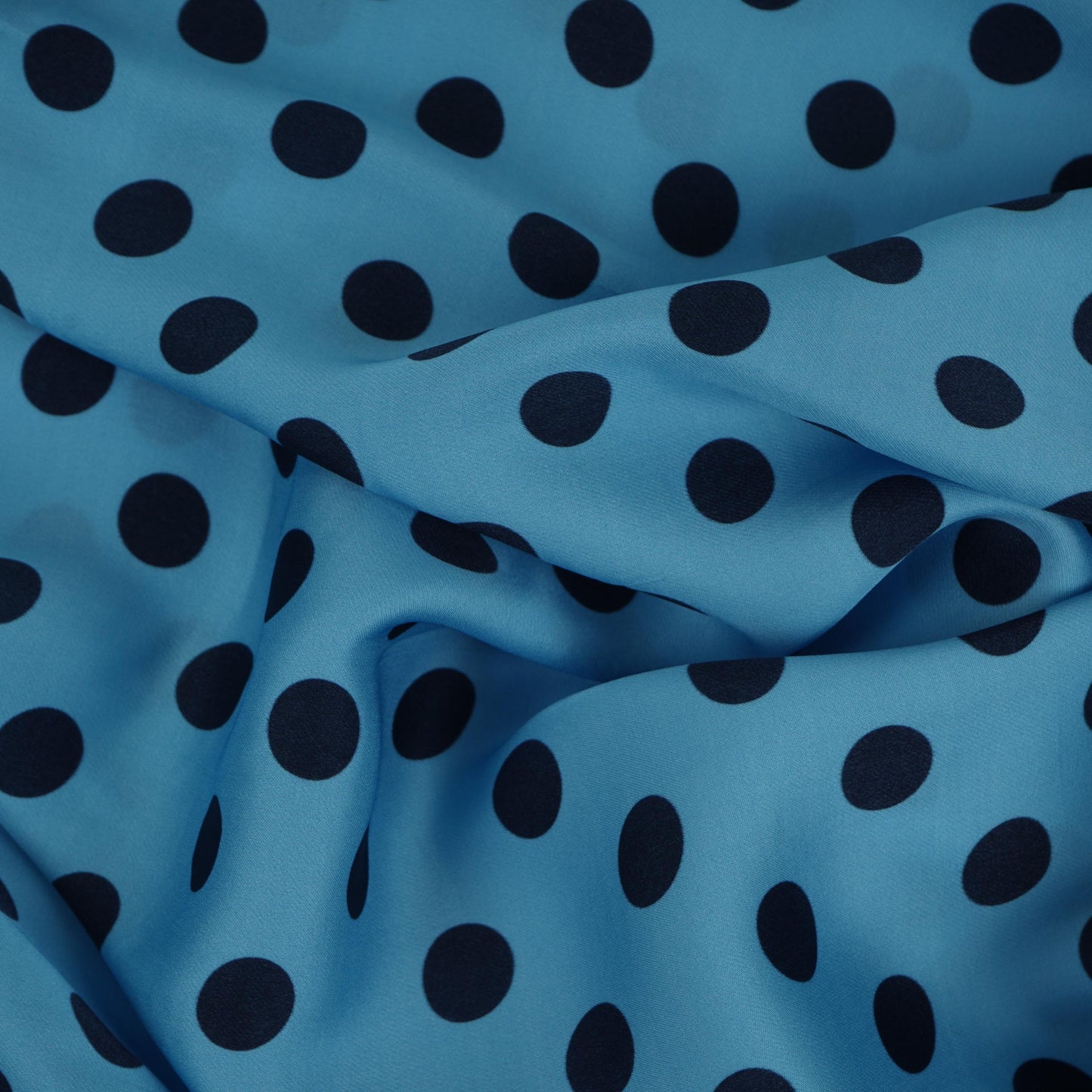 Light Blue & Black Polka Dot Twill Satin Fabric VP-32442