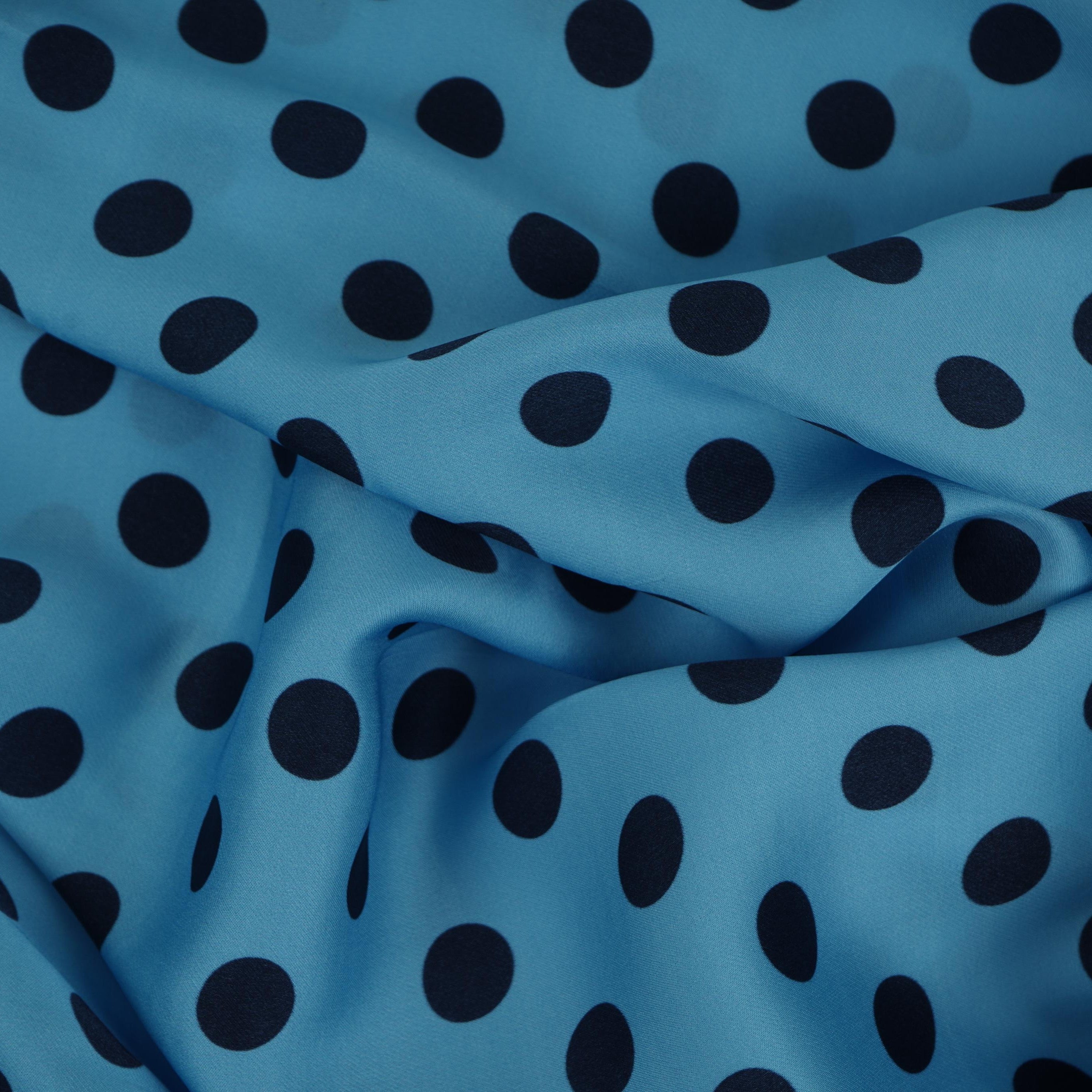 Light Blue & Black Polka Dot Twill Satin Fabric VP-32442 - TradeUNO