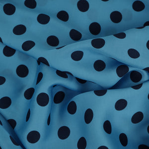 Light Blue & Black Polka Dot Twill Satin Fabric VP-32442 - TradeUNO