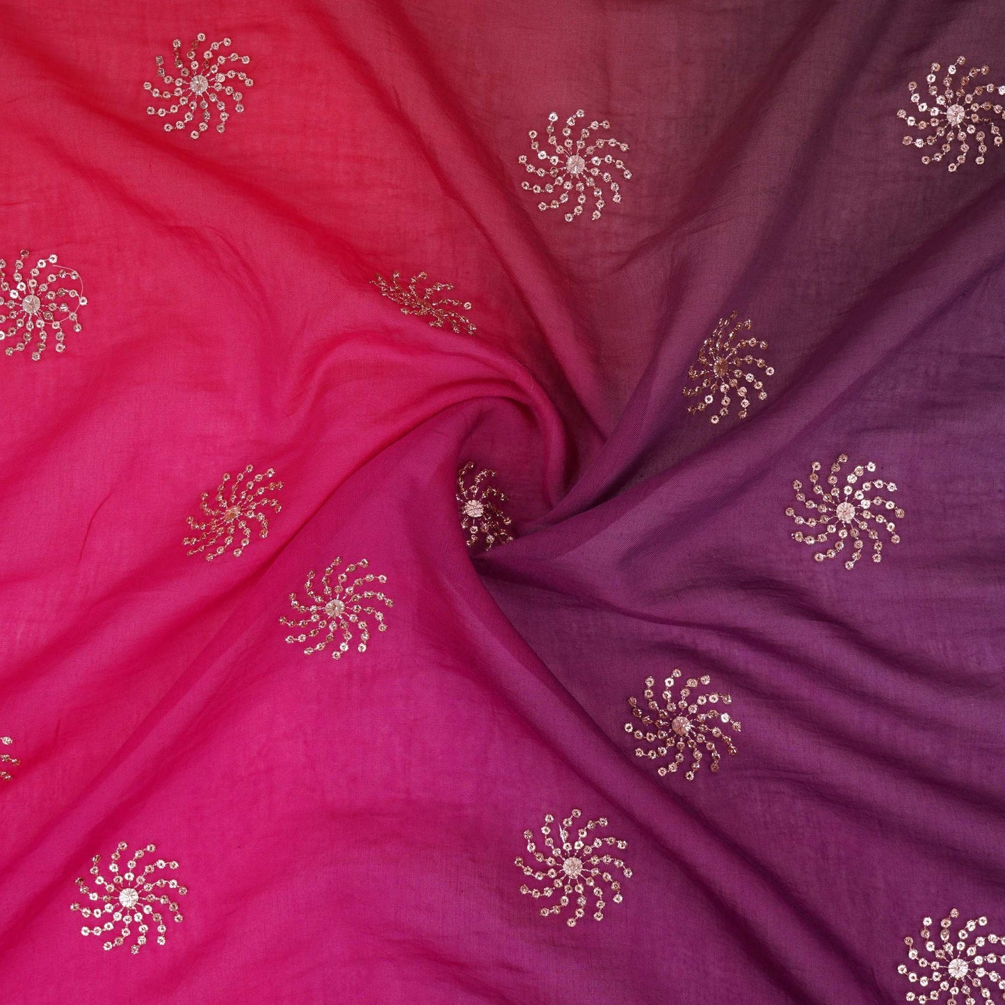 Pink With Purple 4D Sequins Embroidery Malai Chanderi Fabric VF-32317