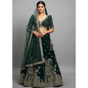 Dark Green Embroidery Velvet Fabric JD-28971 - TradeUNO