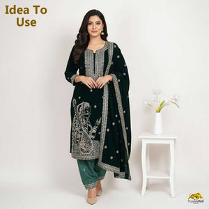 Dark Green Embroidery Velvet Fabric JD-28971 - TradeUNO