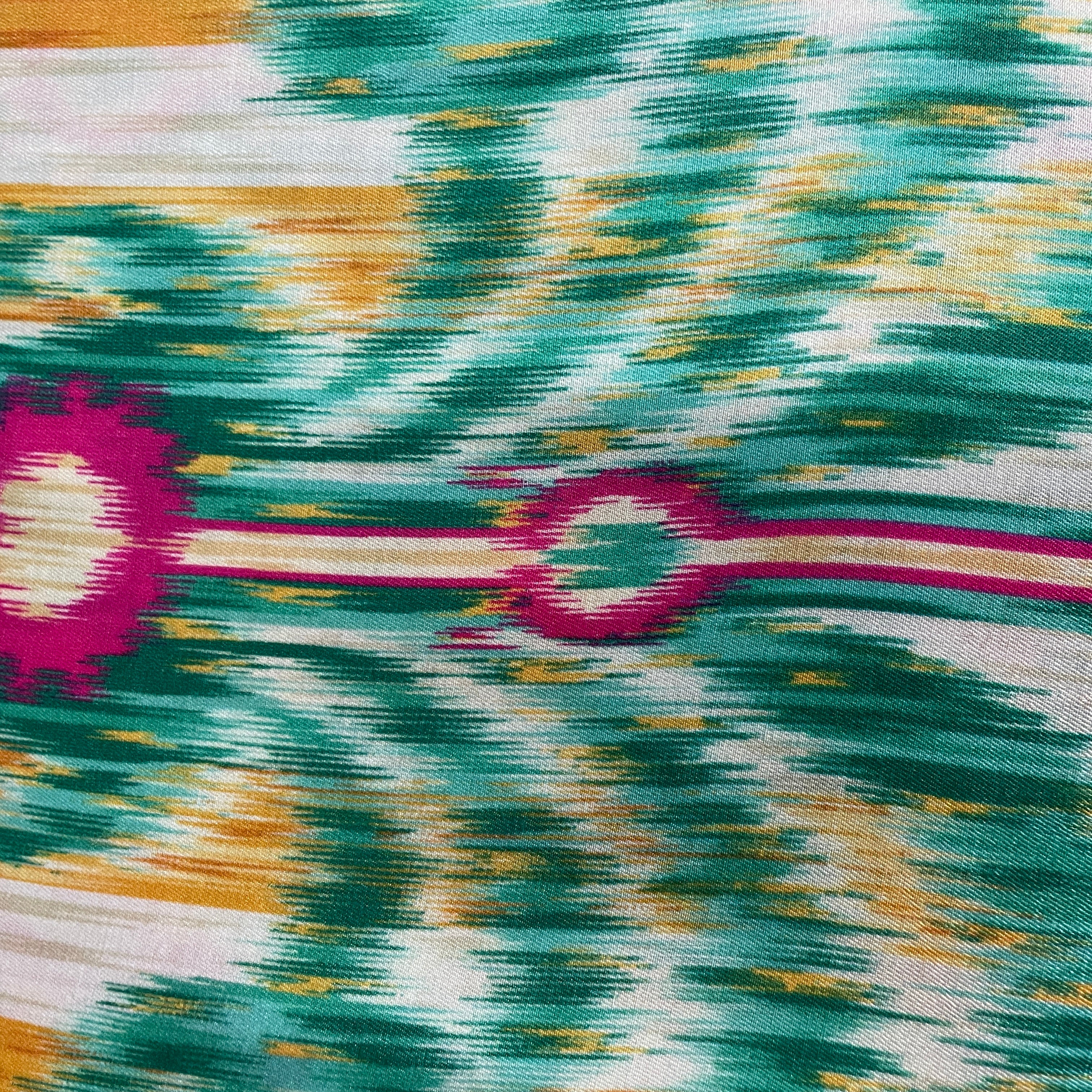 Multicolor Ikkat Print Bemberg Gajji Silk Fabric - TradeUNO