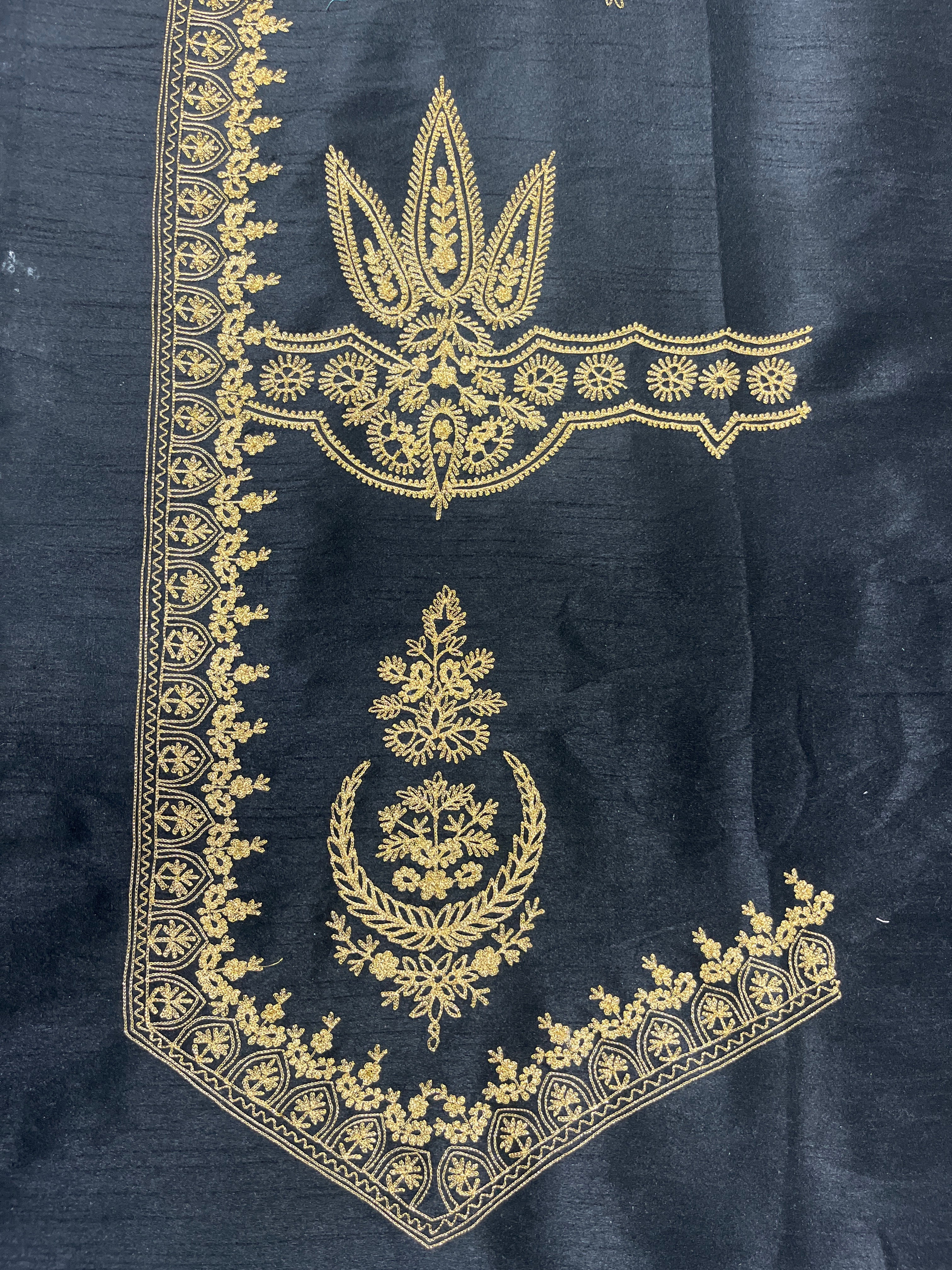 Classic Black Foil Thread Embroidery Russian Silk Fabric