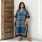 Teal Blue Ajrakh print Modal Silk Kaftan EEG-31626