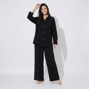 Black floral embroidery Double Cotton Cord Set SM-31913 - TradeUNO