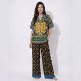 Black floral printed & embroidery Cotton Satin Cord Set SM-31928 - TradeUNO