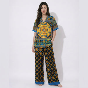 Black floral printed & embroidery Cotton Satin Cord Set SM-31928 - TradeUNO