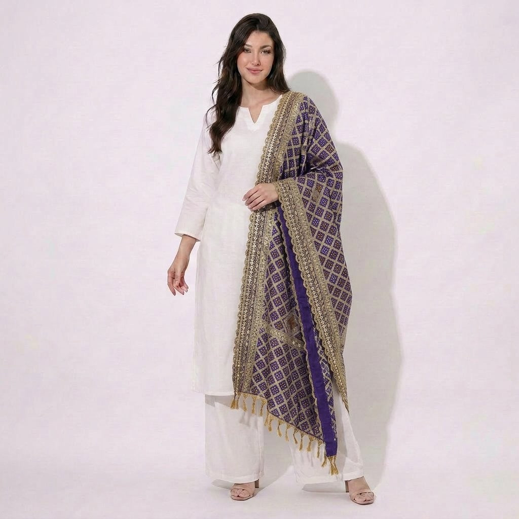 Purple Bandhani Jacquard 60*60 Georgette Dupatta TF-32696