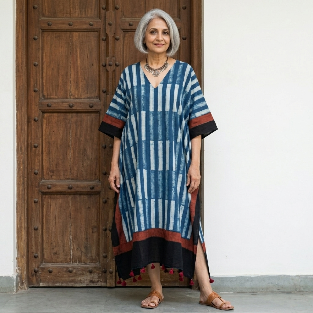 Black Polka Dot print Modal Silk Kaftan EEG-31635