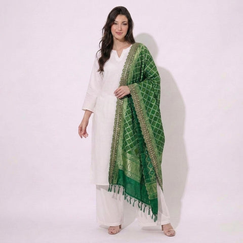Green Bandhani Jacquard 60*60 Georgette Dupatta TF-32697