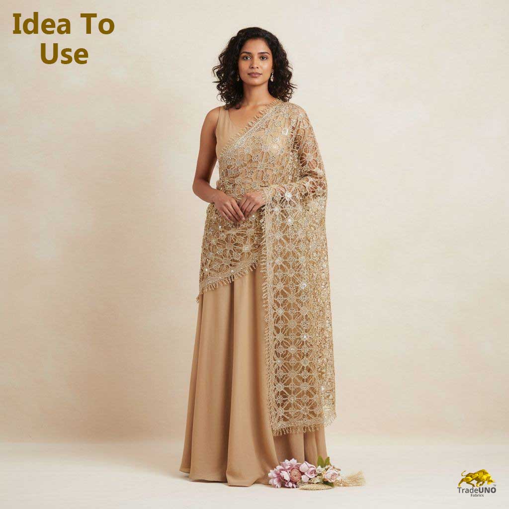 Golden Cutwork Embroidery Net Fabric HCS-28999