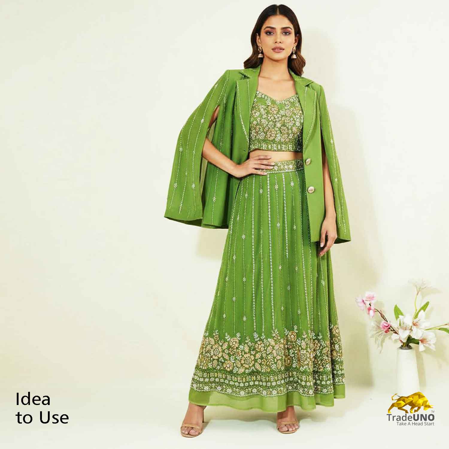 Green Embroidery Cut Dana Georgette Fabric WI-27281 - TradeUNO