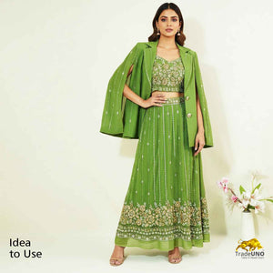 Green Embroidery Cut Dana Georgette Fabric WI-27281 - TradeUNO