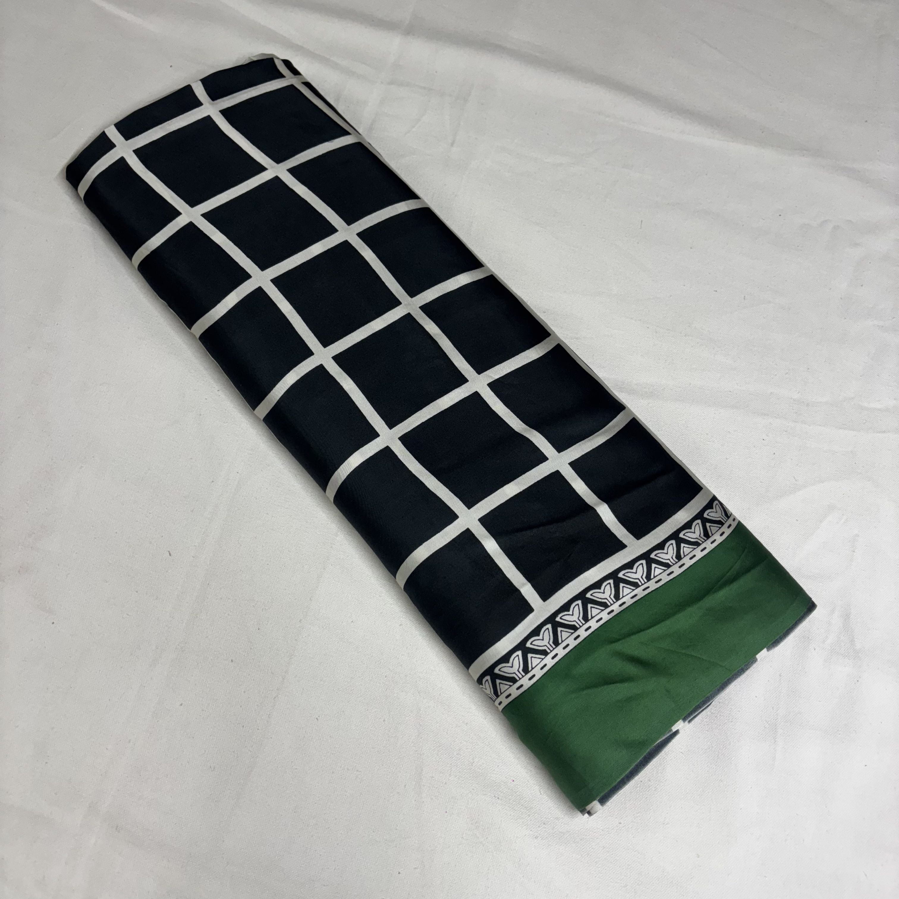 Black Check Print With Green Border Modal Satin Fabric SN-33472