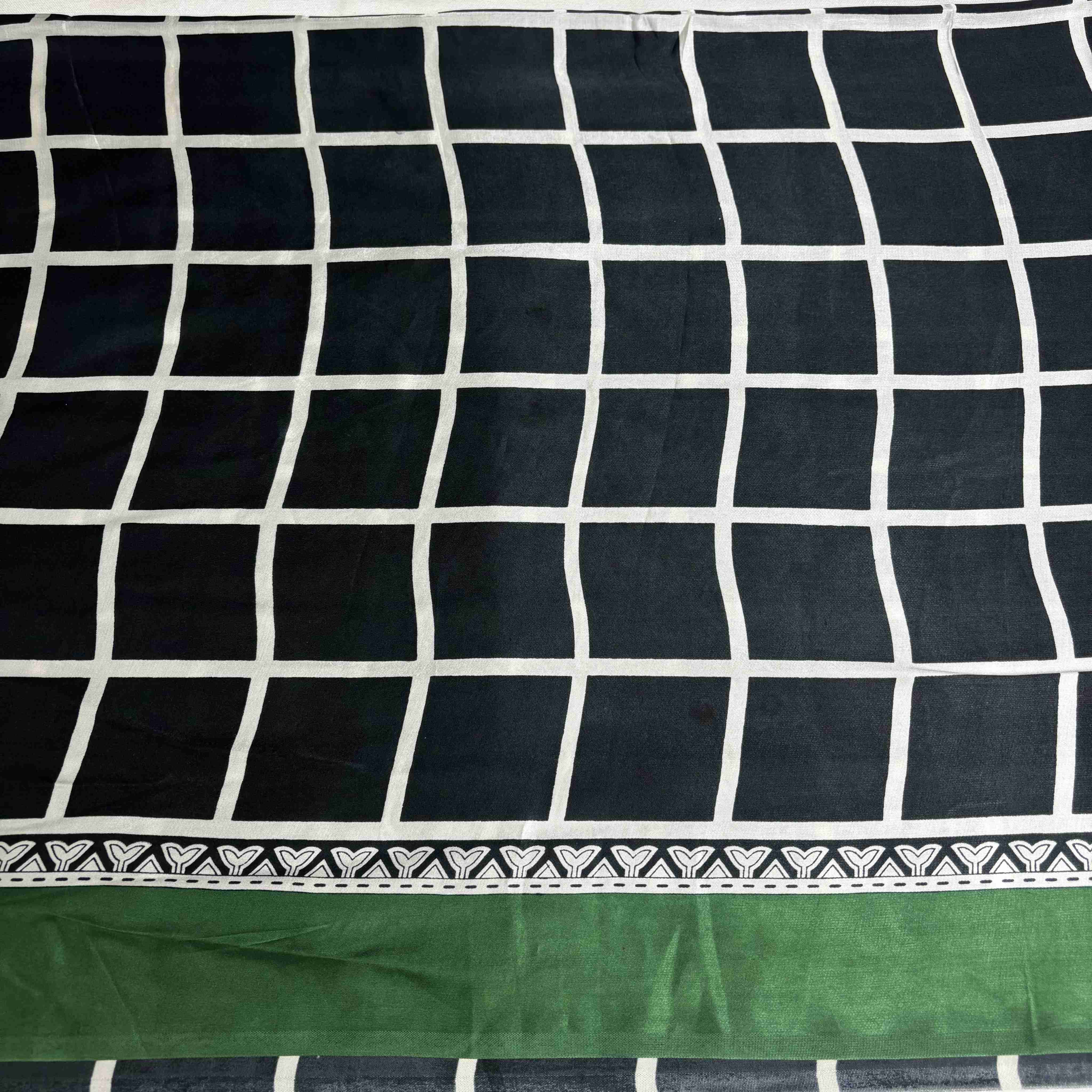 Black Check Print With Green Border Modal Satin Fabric SN-33472