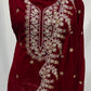 Premium Red Zari Embroidery Velvet Suit Set With Dupatta