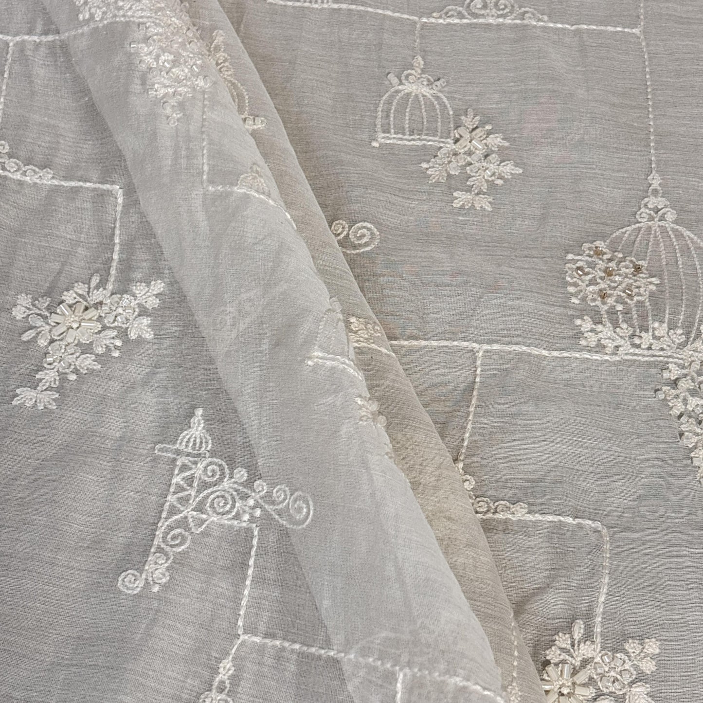 Off White Cutdana Embroidery Chanderi Fabric VI-30432
