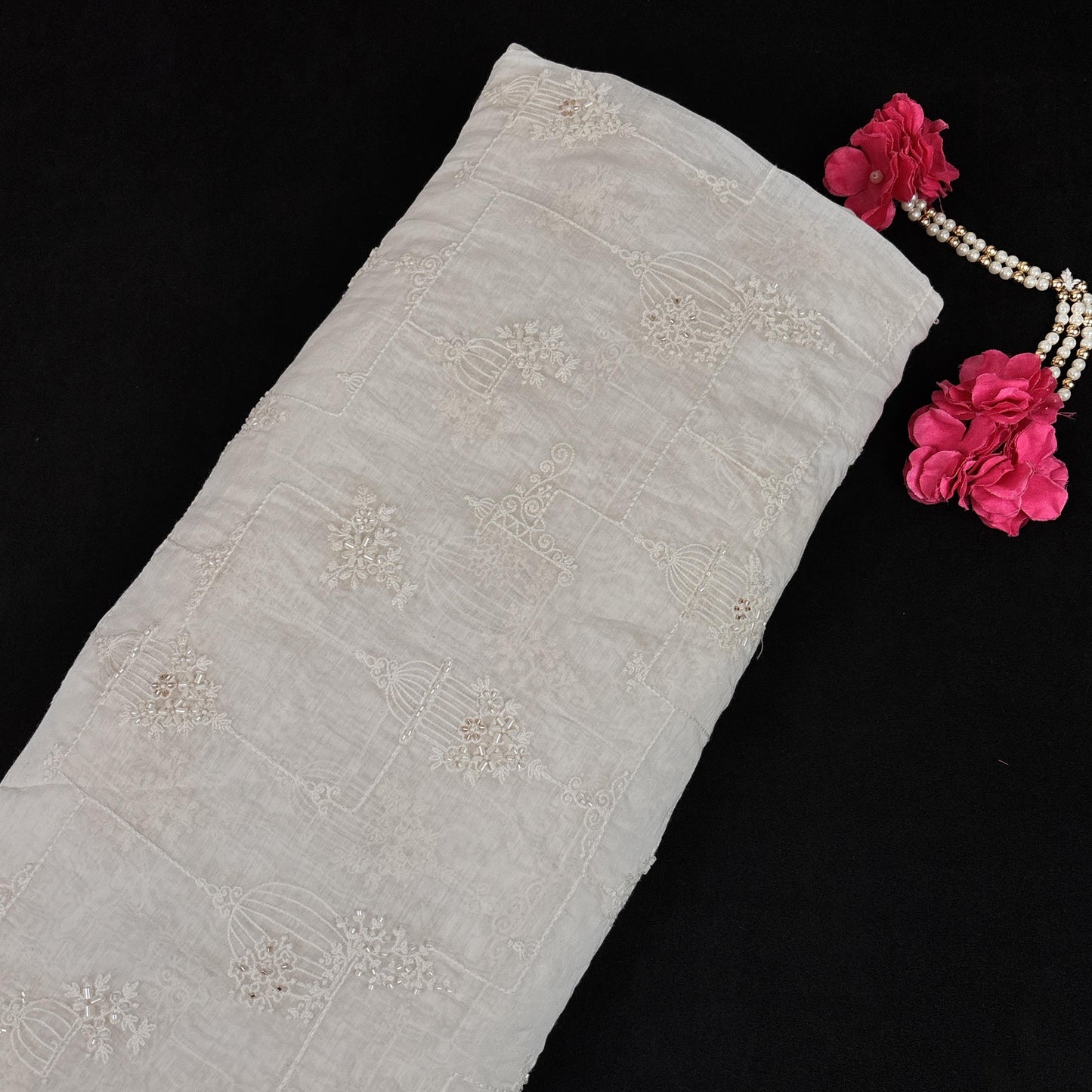 Off White Cutdana Embroidery Chanderi Fabric VI-30432