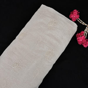 Off White Cutdana Embroidery Chanderi Fabric VI-30433 - TradeUNO