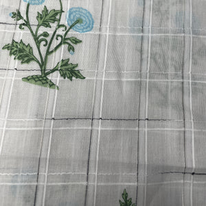 Premium  Cotton White Blue Flower Embroidary Fabric