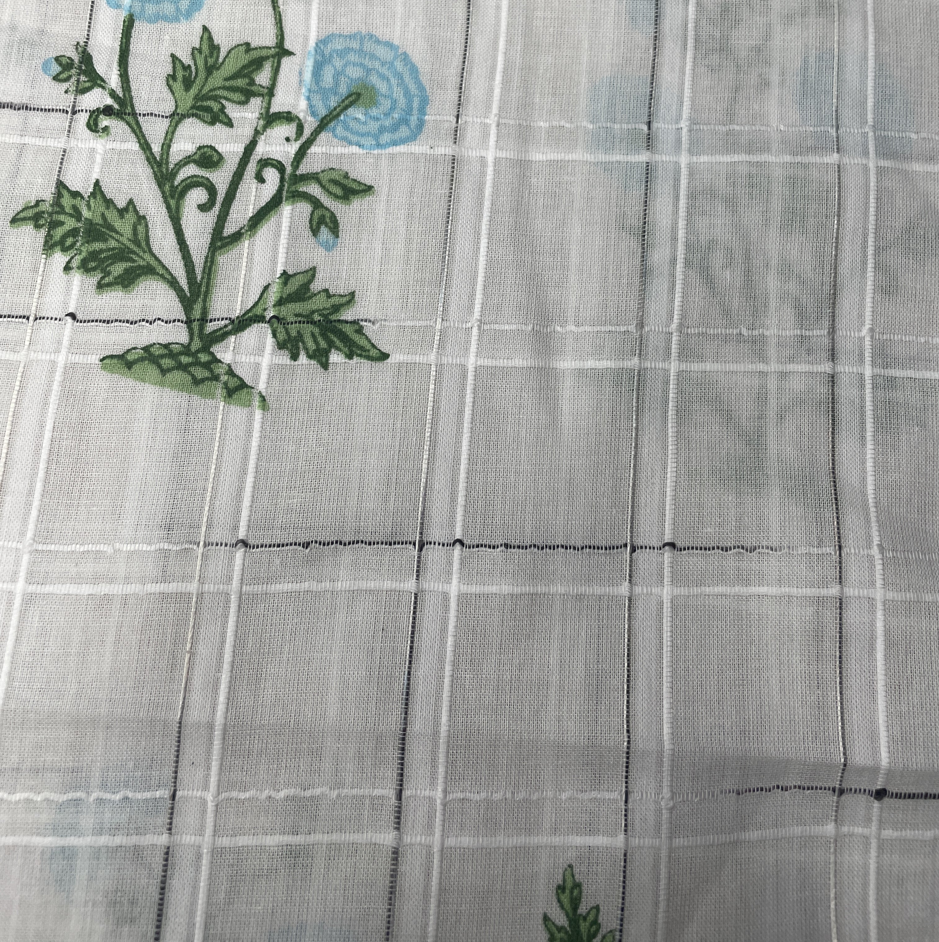 Premium  Cotton White Blue Flower Embroidary Fabric