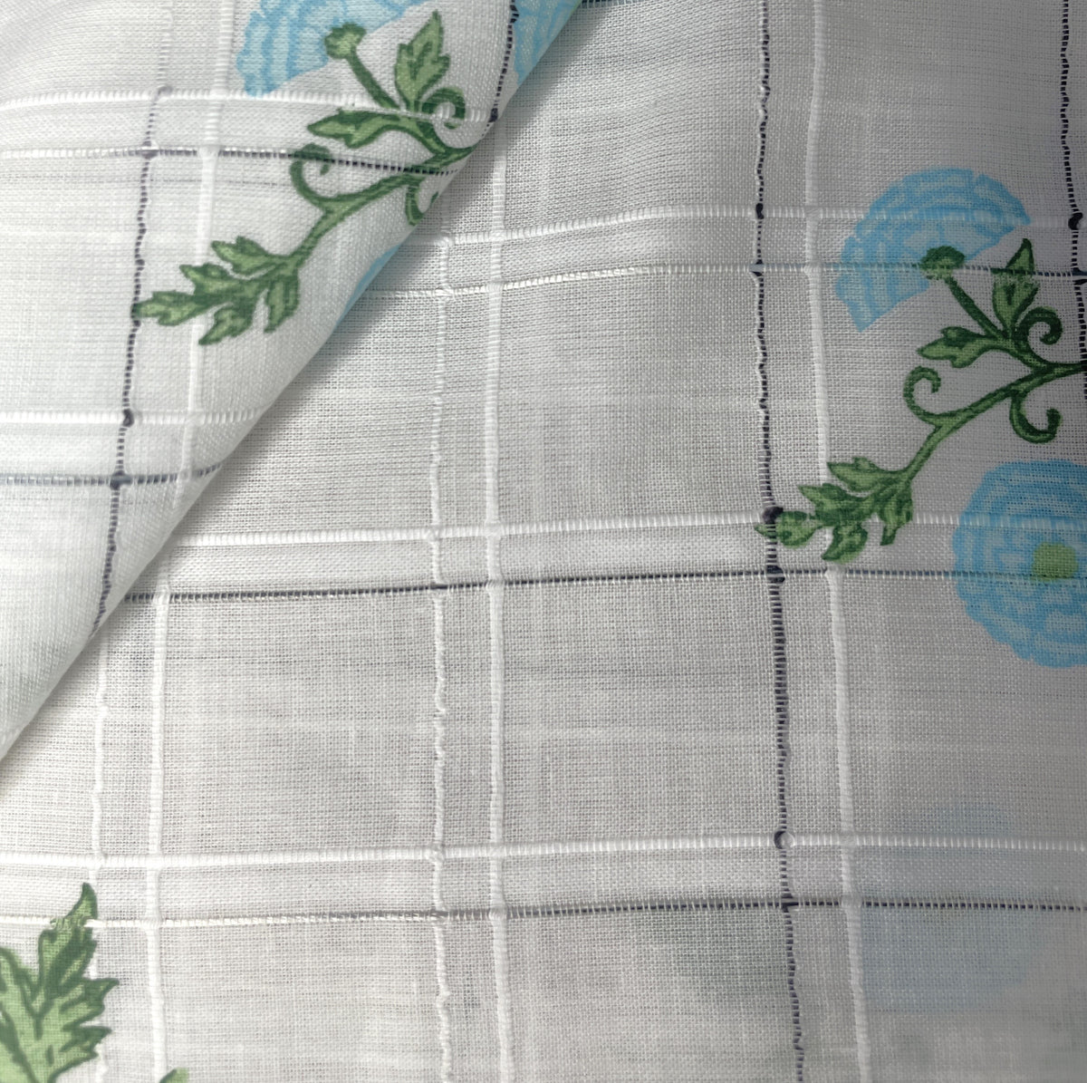 Premium  Cotton White Blue Flower Embroidary Fabric