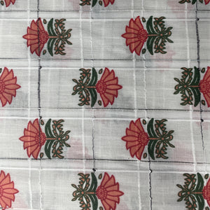 Premium  Cotton White Orange Flower Embroidary Fabric