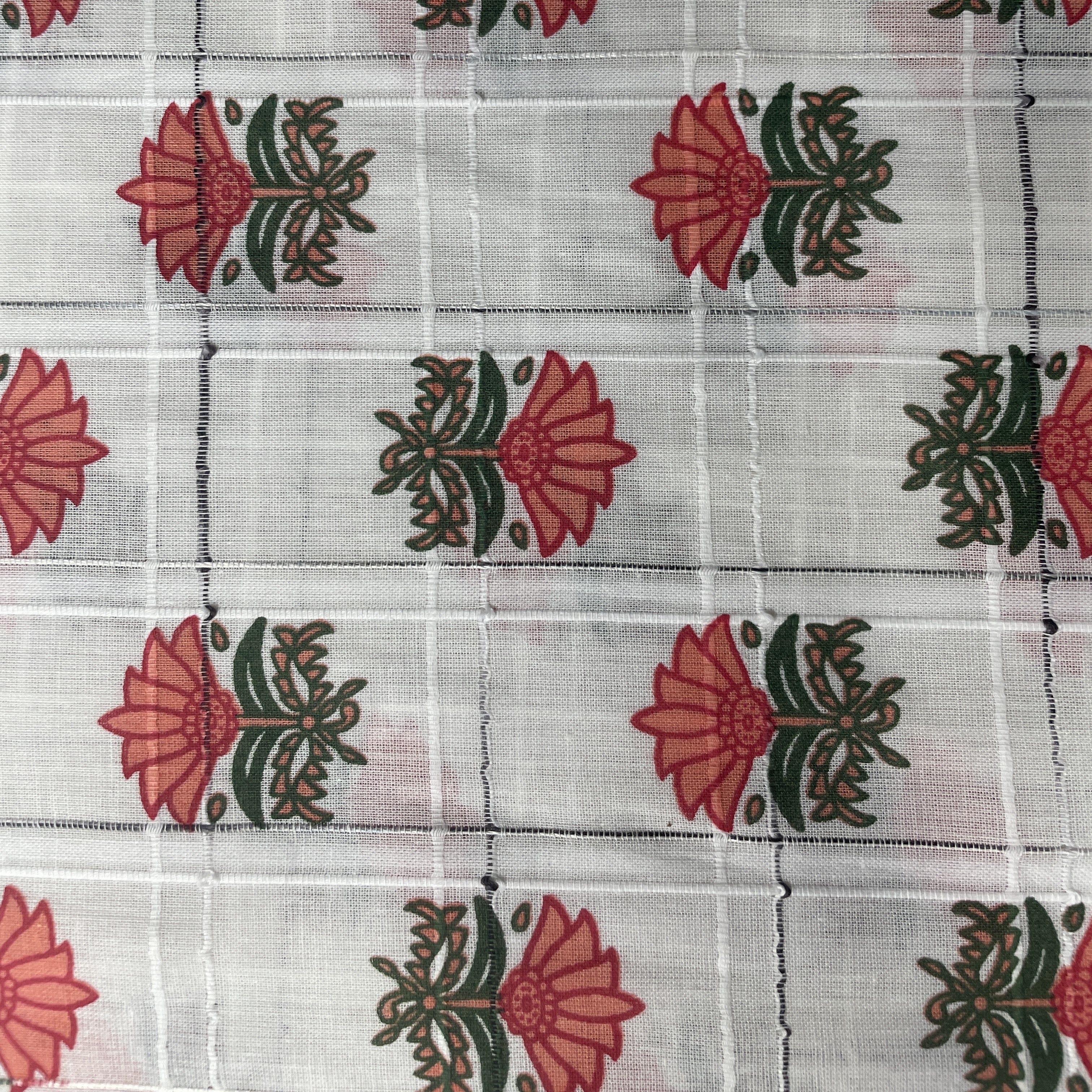 Premium  Cotton White Orange Flower Embroidary Fabric