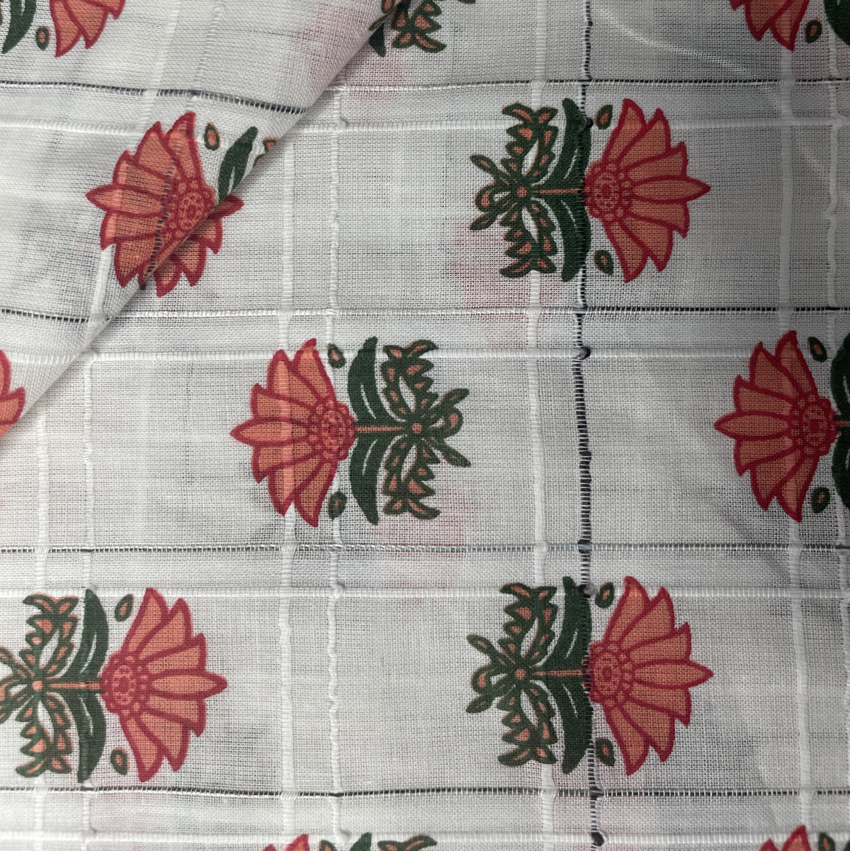 Premium  Cotton White Orange Flower Embroidary Fabric