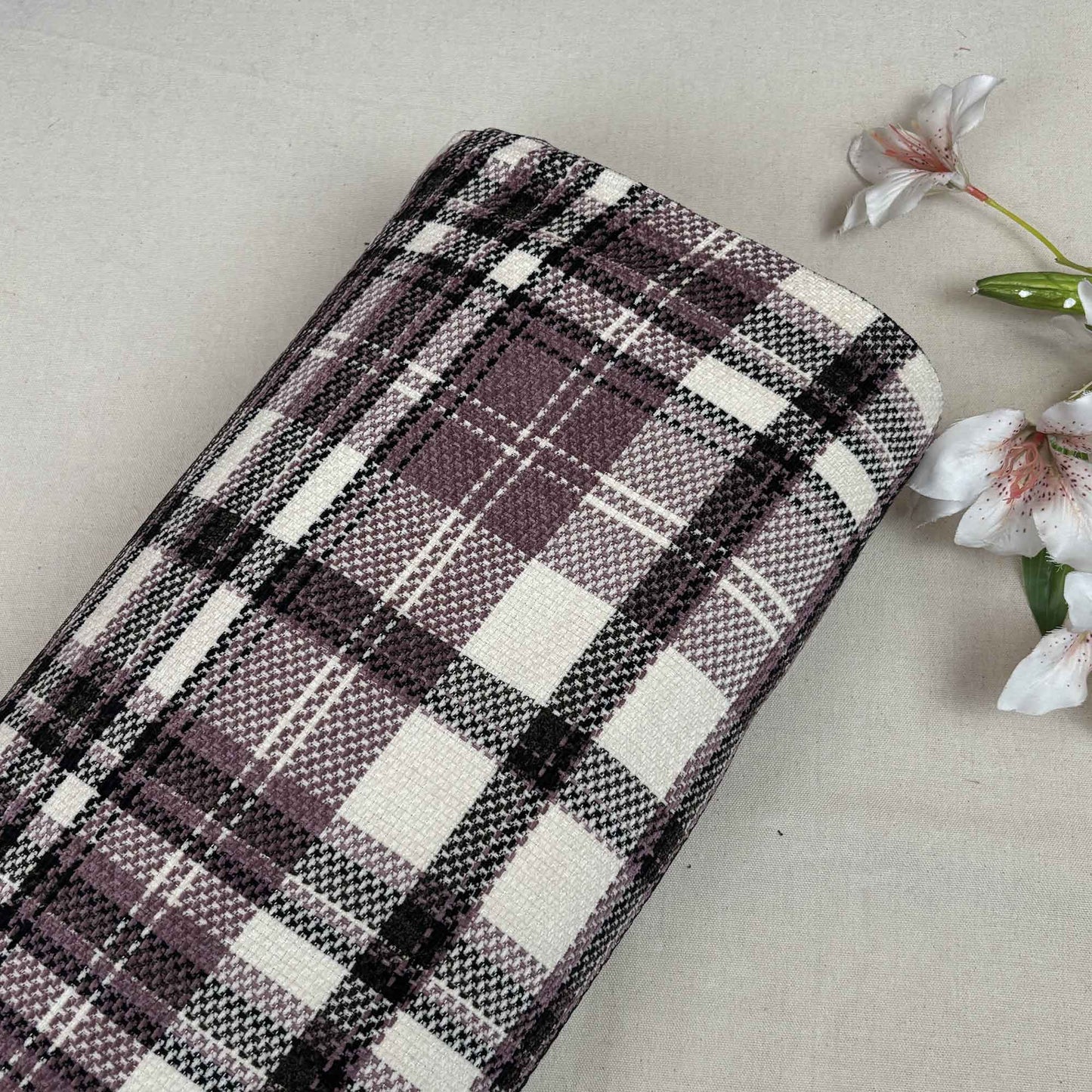 Lavender & Off White Check Tweed Fabric