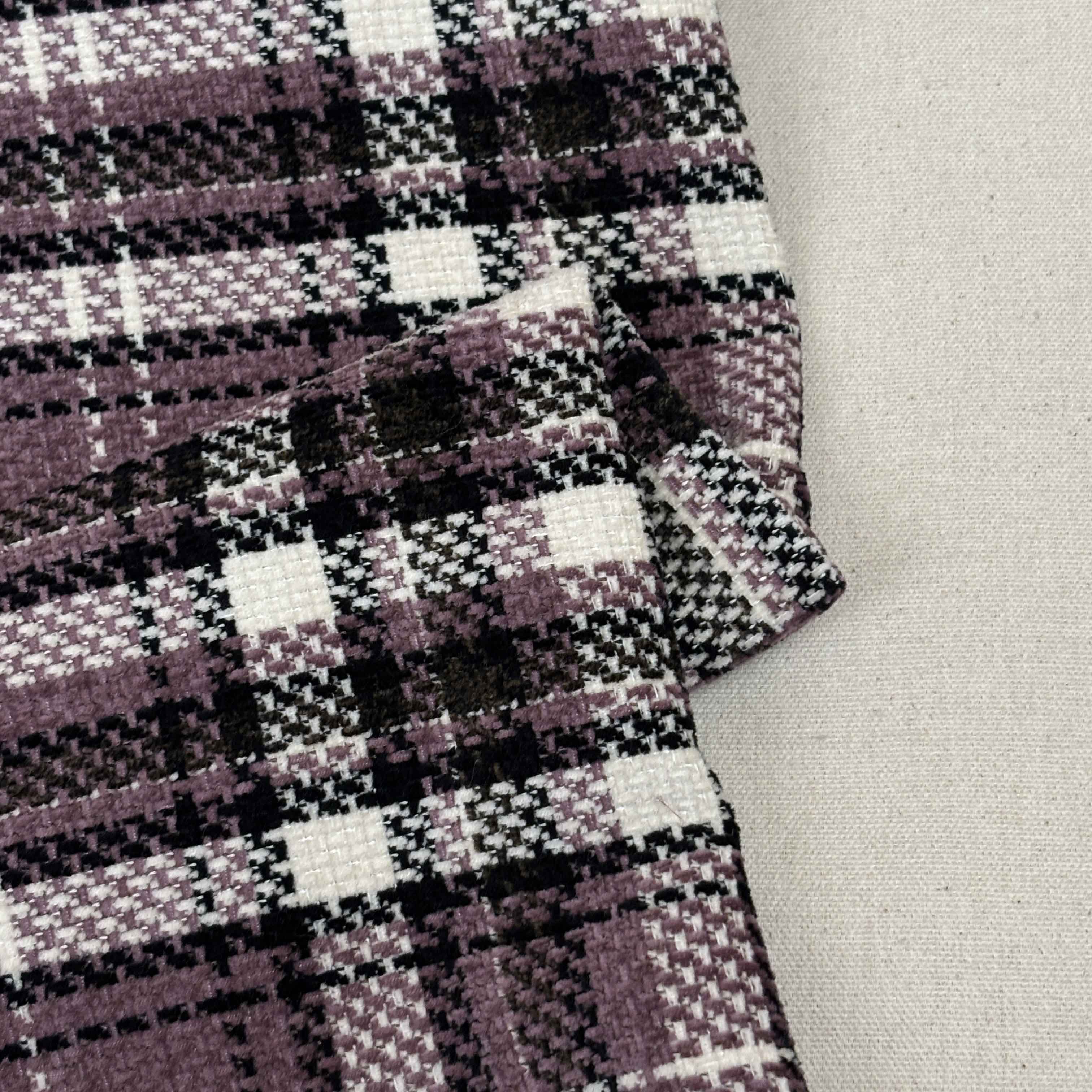 Lavender & Off White Check Tweed Fabric - TradeUNO