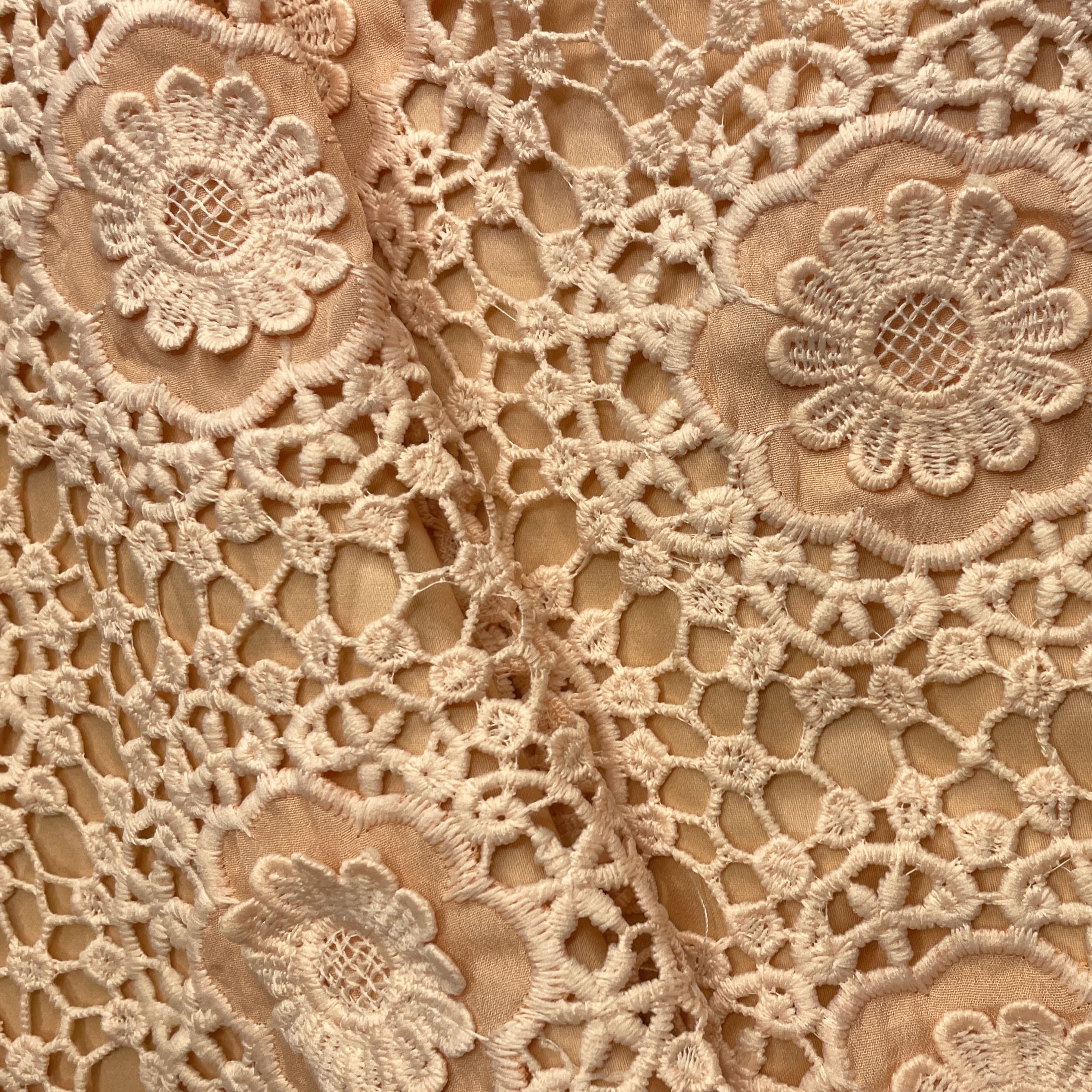 Premium Light Orange 3D Abstract Floral Embroidery Schiffli Crepe Fabric - TradeUNO