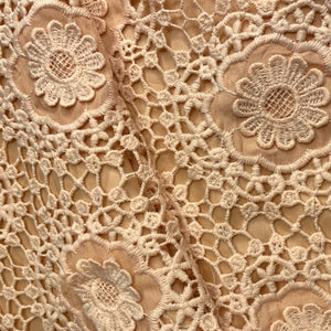 Premium Light Orange 3D Abstract Floral Embroidery Schiffli Crepe Fabric - TradeUNO
