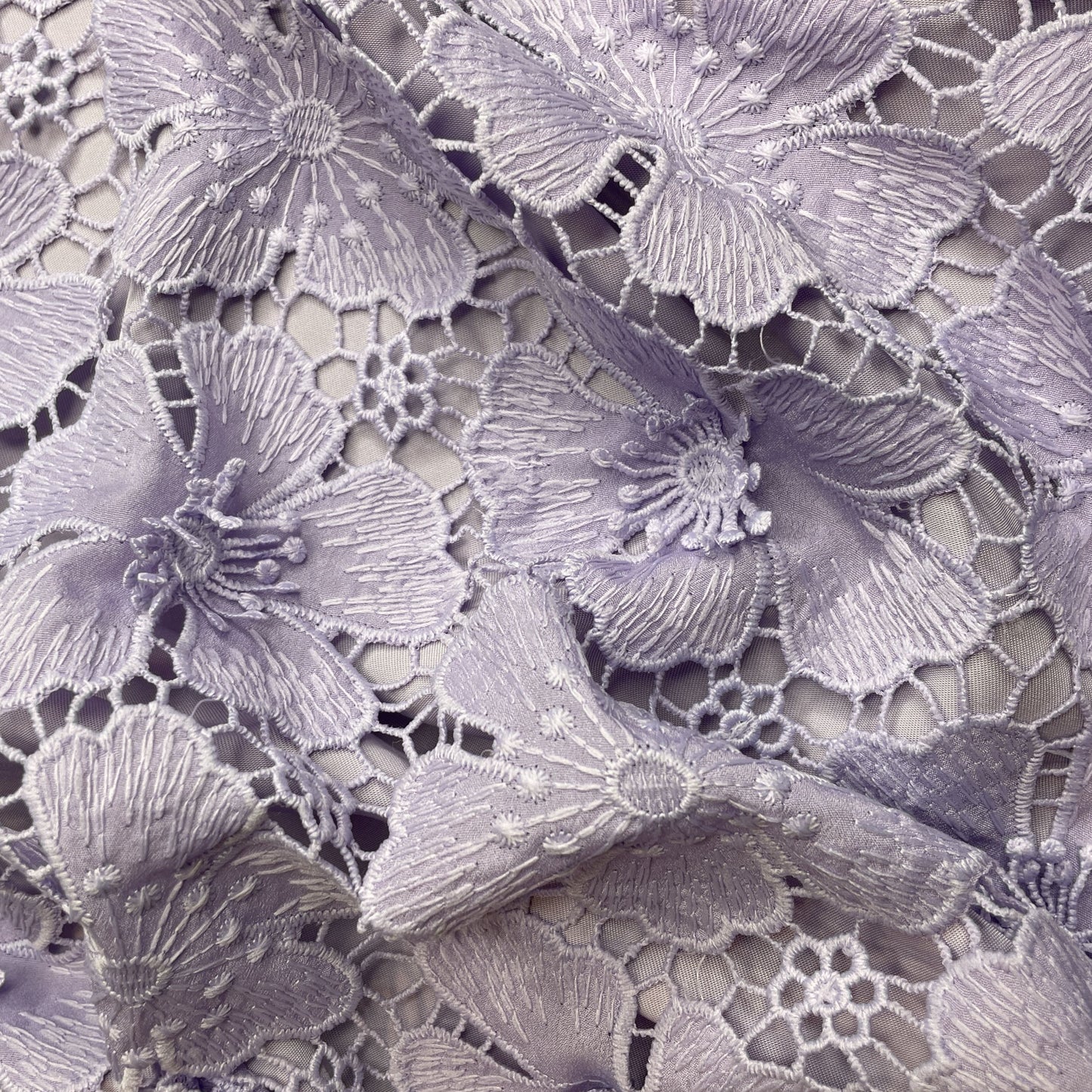 Premium Purple 3D Floral Embroidery Schiffli Crepe Fabric