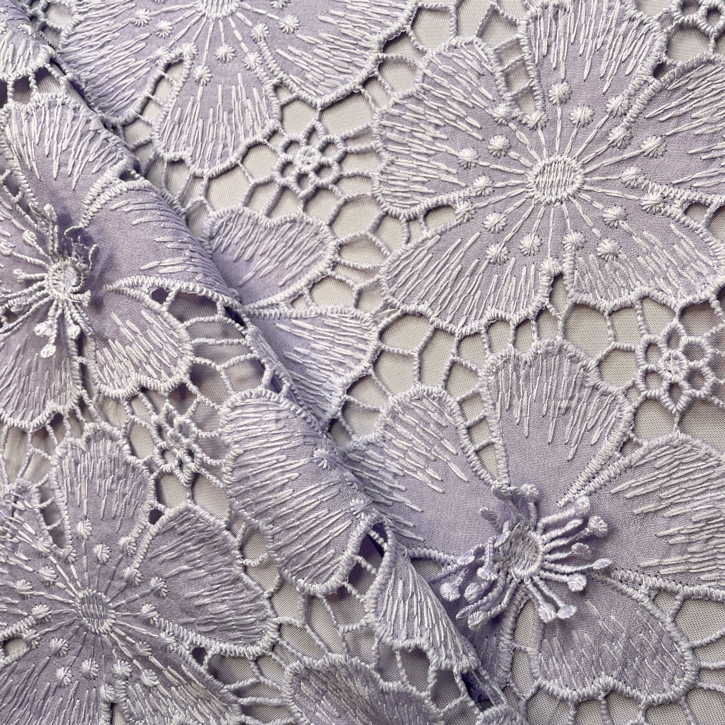 Premium Purple 3D Floral Embroidery Schiffli Crepe Fabric