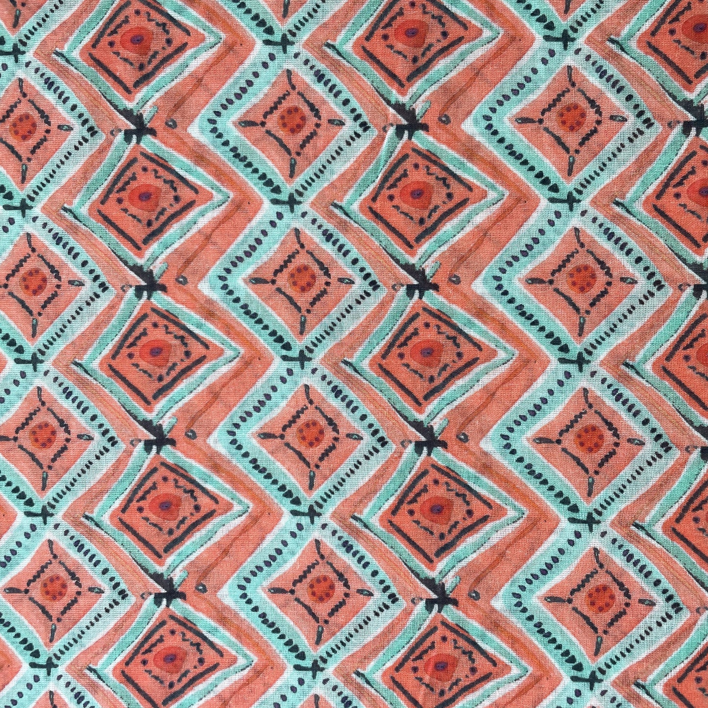 Orange Geometrical Print Cotton Mulmul 15670