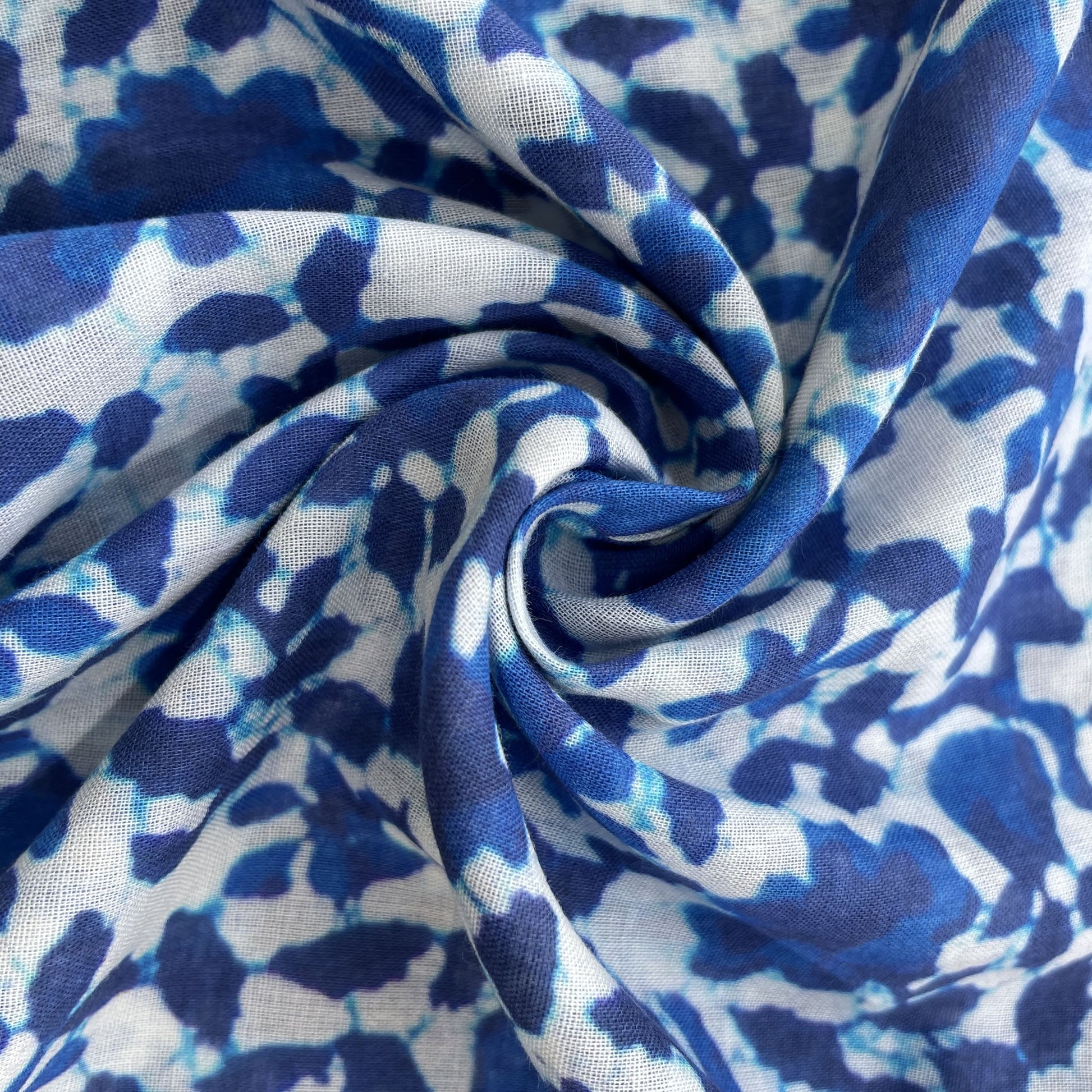 Blue and White Indigo Handblock Print Mulmul Fabric 17711
