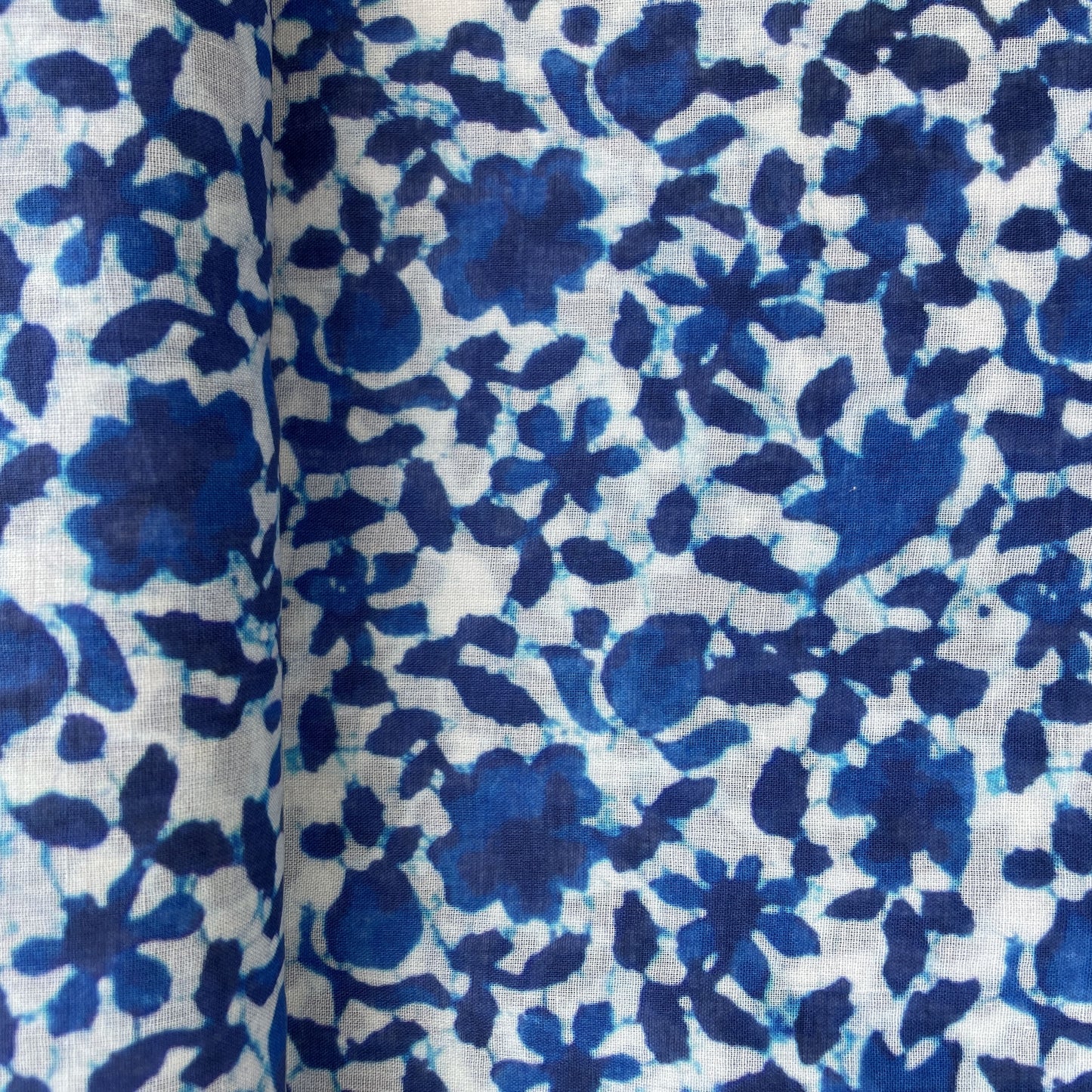 Blue and White Indigo Handblock Print Mulmul Fabric 17711