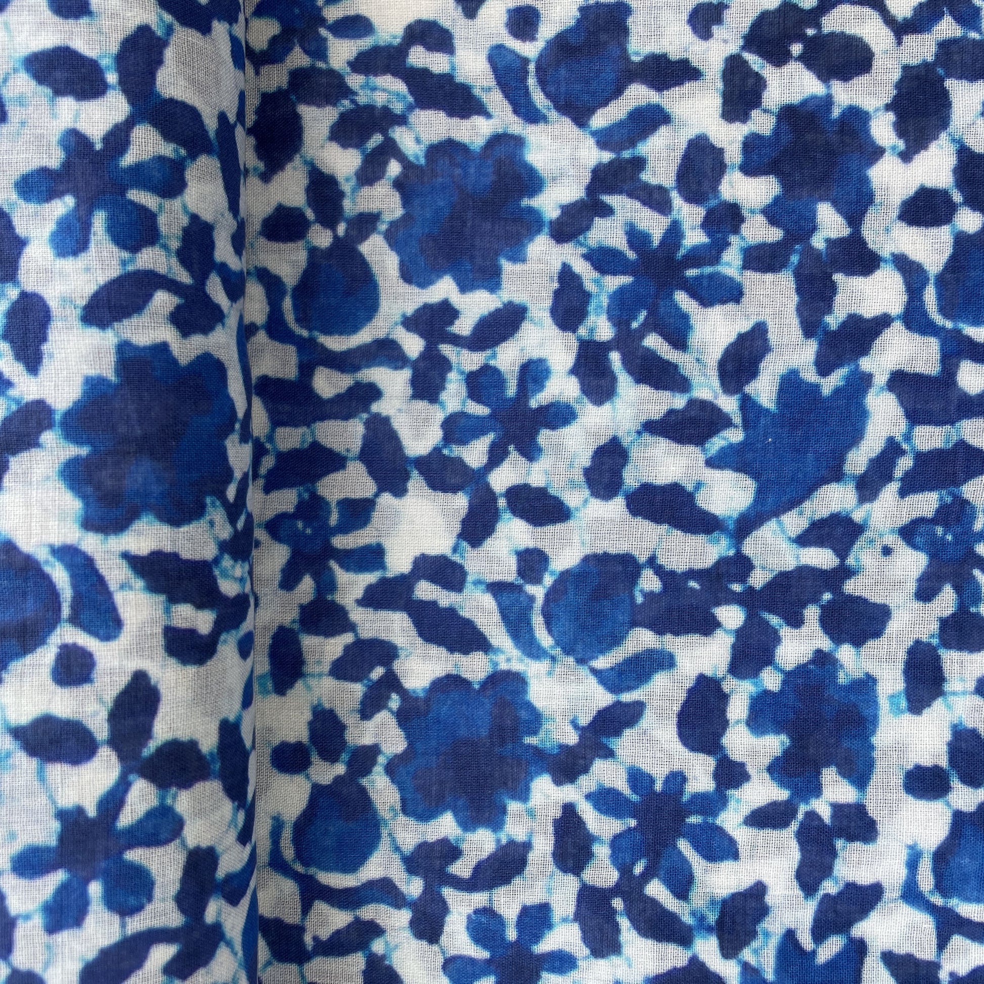 Blue and White Indigo Handblock Print Mulmul Fabric 17711