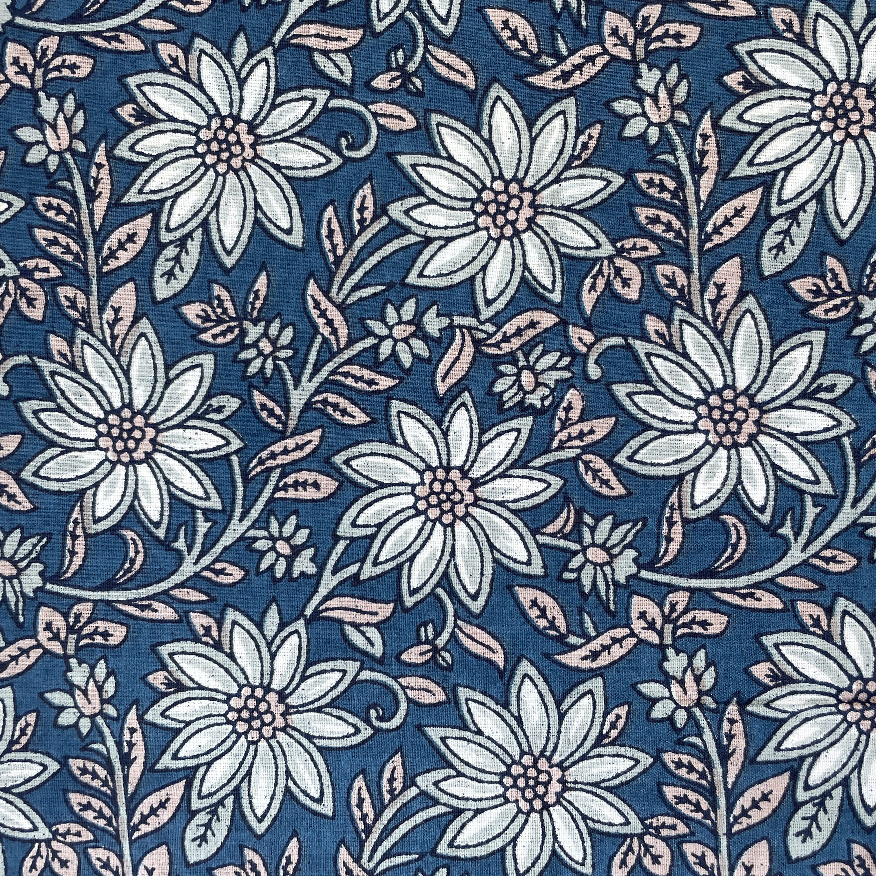 Blue Floral Print Cotton Fabric 16238