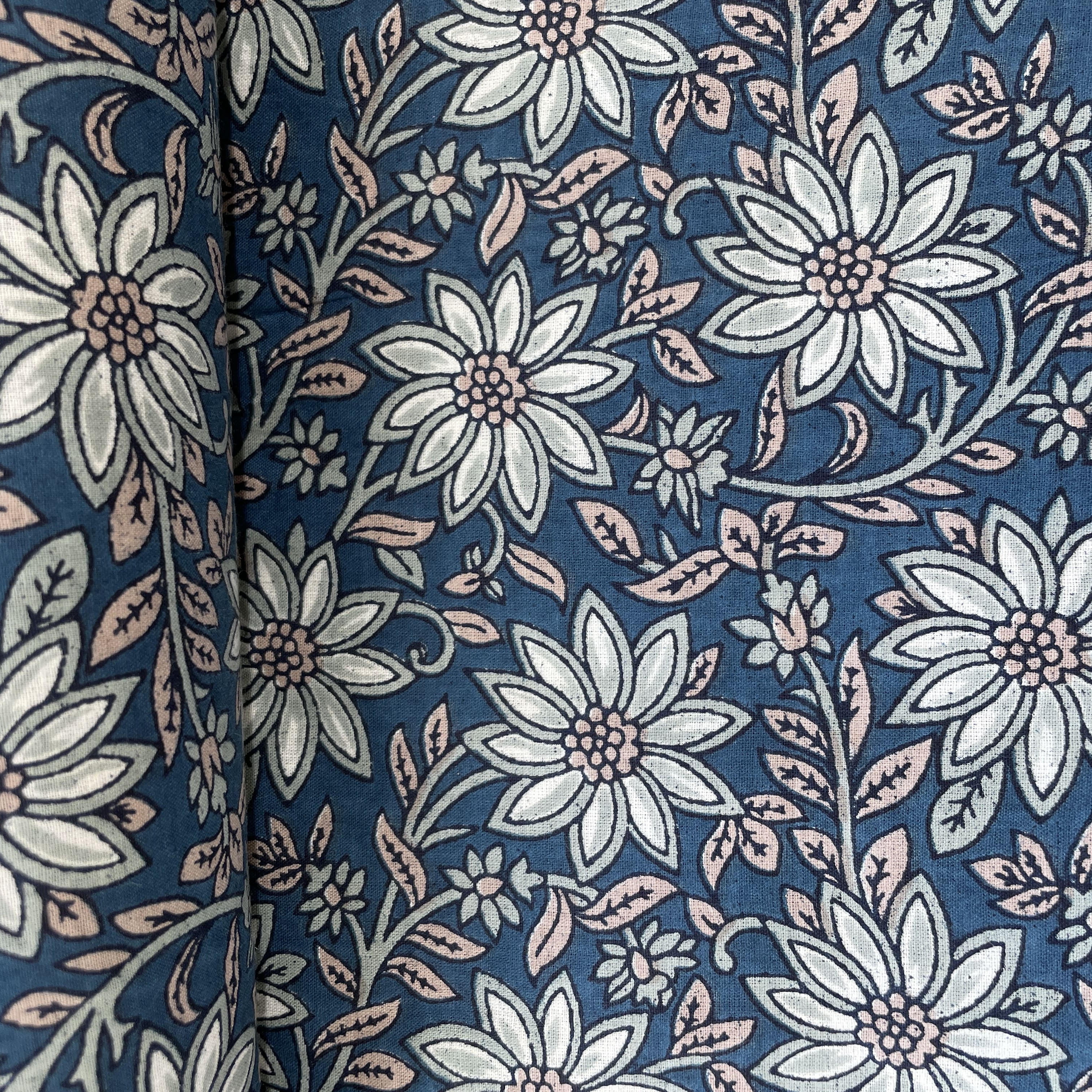 Blue Floral Print Cotton Fabric 16238