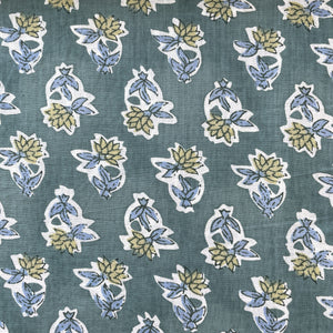 Green Floral Handblock Print Cotton Fabric 16243