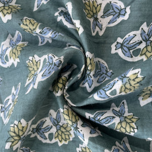 Green Floral Handblock Print Cotton Fabric 16243