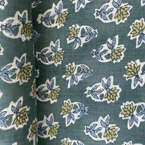 Green Floral Handblock Print Cotton Fabric 16243