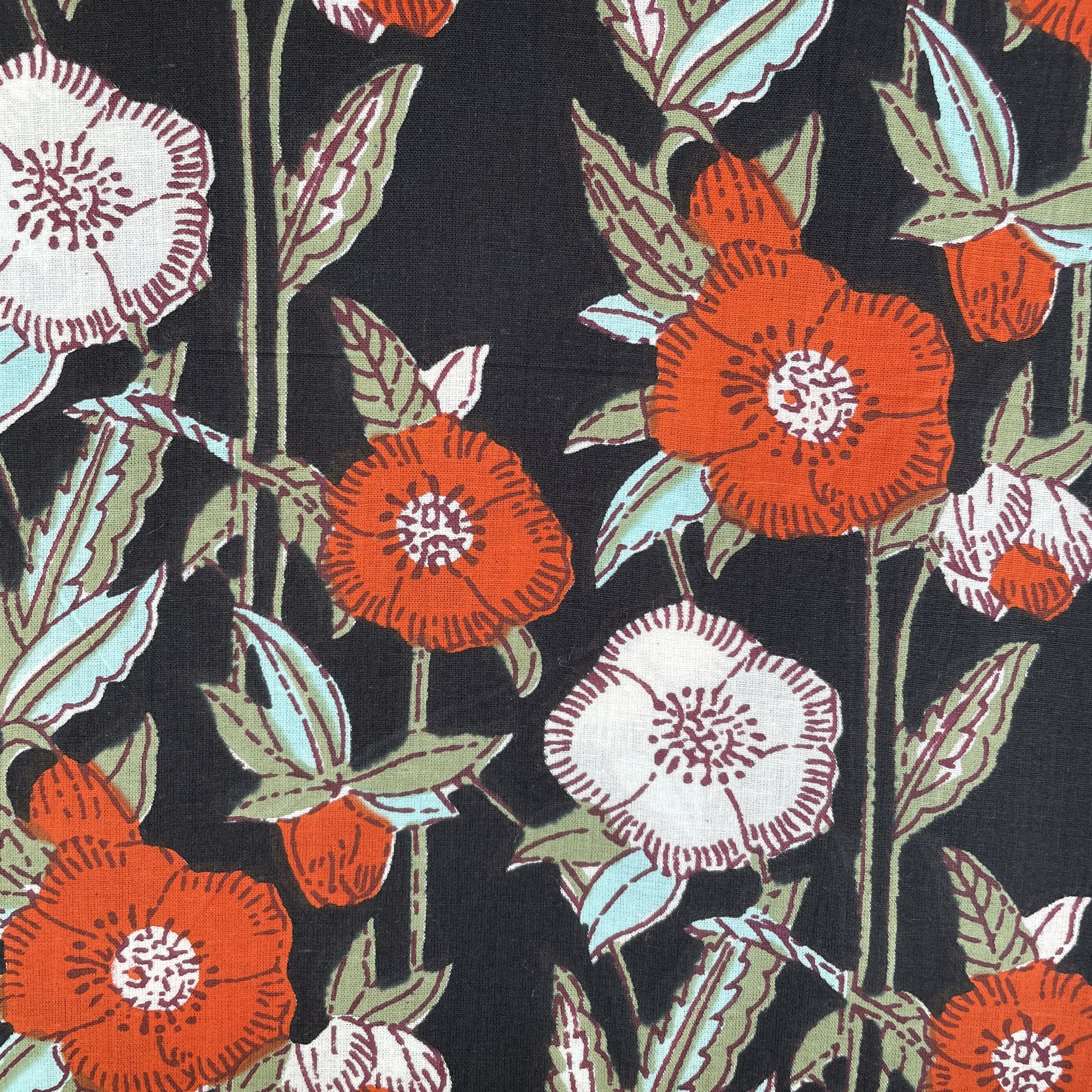 Black Floral Print Cotton Fabric 16073