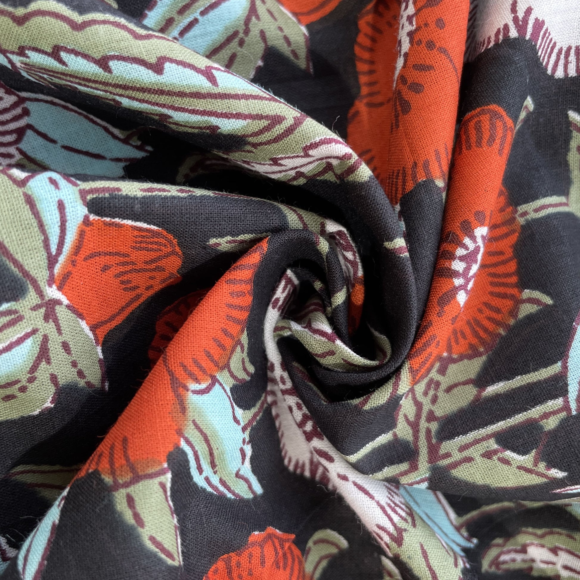 Black Floral Print Cotton Fabric 16073